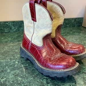 Ariat Fatbaby Boots western size 8 maroon cream womens